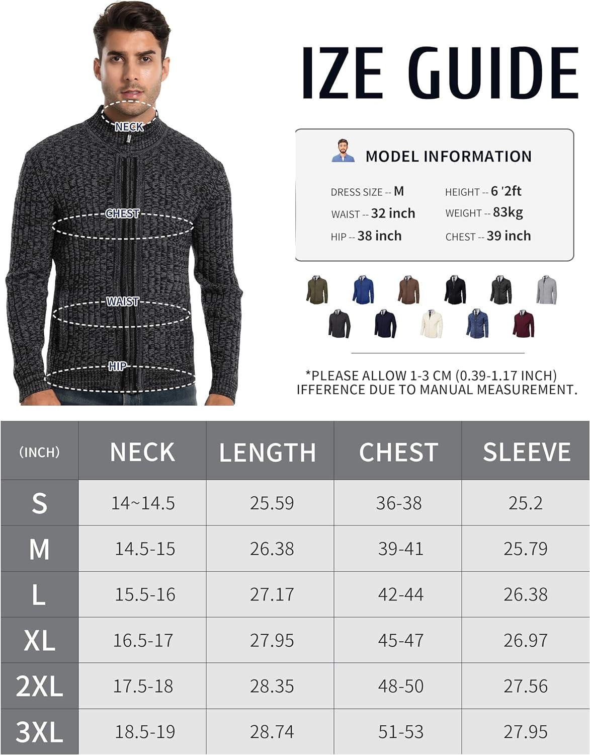 Men'S Cardigan Sweaters Full Zip up Stand Collar Slim Fit Casual Knitted Sweater with 2 Front Pockets