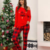 Hot Sale Christmas Plaid Printed Pajamas and Home Service Suits - Red