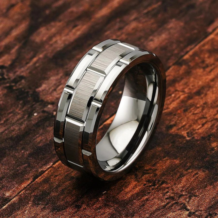 Modern Men 8MM Stainless Steel Ring Silver Color Brushed Double Groove Pattern Men'S Wedding Ring Party Jewelry for Women Gift