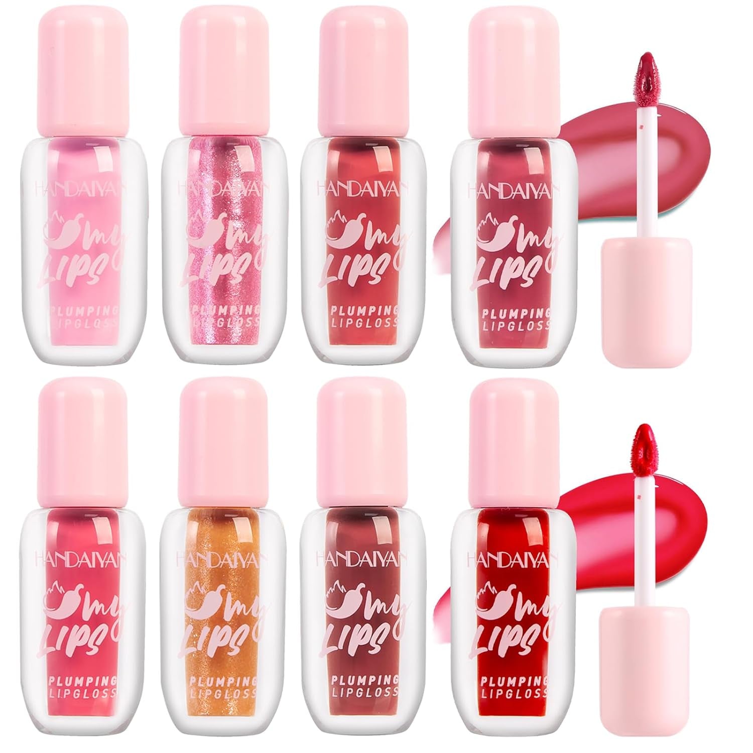 Lip Plumper Gloss, Plumping Lip Gloss with Chili Pepper, Blush Blaze/Peach Fever/Red Flag/Mauve Bite/Pink Sting/Hot Honey/Cocoa Zing/Hot Chili, 8 Count