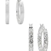 Women'S Crystal Hoop Earrings Set, 4 Pieces - Fine Silver Plated