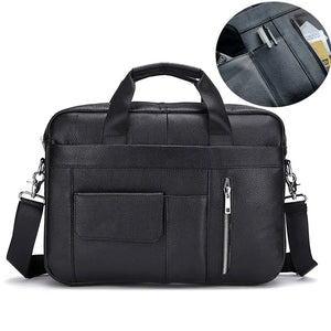 Men Genuine Leather Handbags Casual Leather Laptop Bags Male Business Travel Messenger Bags Men'S Crossbody Shoulder Bag