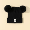 Solid Color Wool Knitted Bonnet Bebe Newborn Baby Hat Pompom Cute Winter Hat for Kids Boys Girls Children Warm Beanie Cap 0-3Y - Black