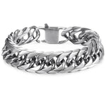 15Mm Wide 8 Inch Curb Cuban Rombo Mens 316L Stainless Steel Chain Bracelet Silver