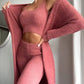 Fall Winter Fashion Women Sweater Pajamas Set Cozy Lounge Wear Fuzzy Fleece Sleepwear with Robe 3 Pieces Lounge Wear Sets