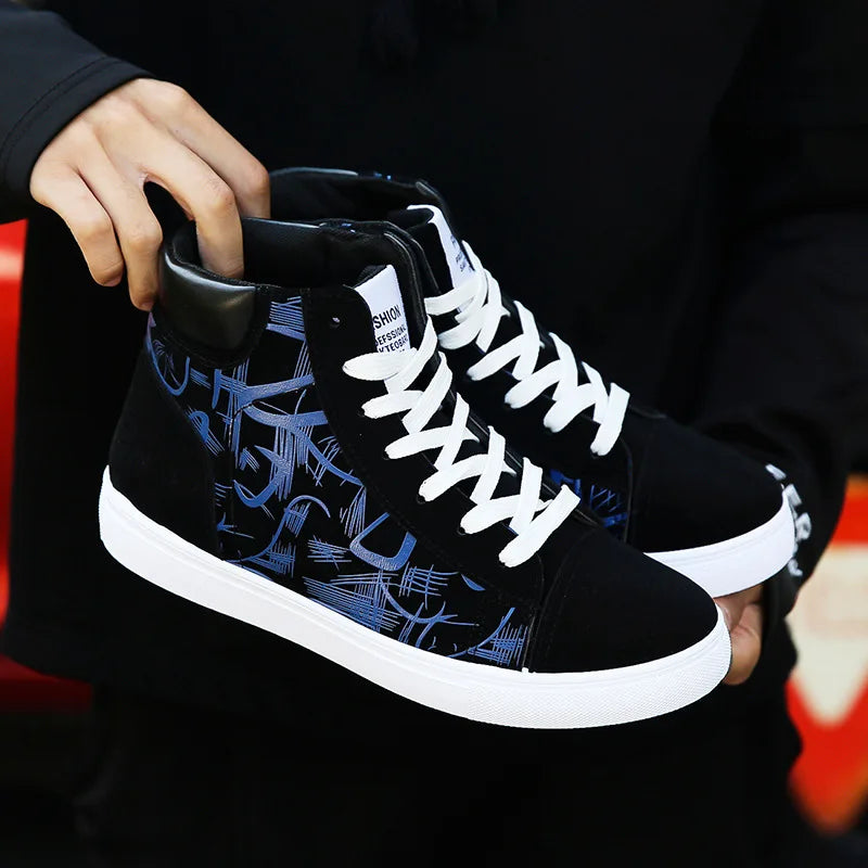 Hot9 High Top Sneakers Men Canvas Shoes Cool Street Shoes Young Male Sneakers Black Blue Red Mens Causal Shoes