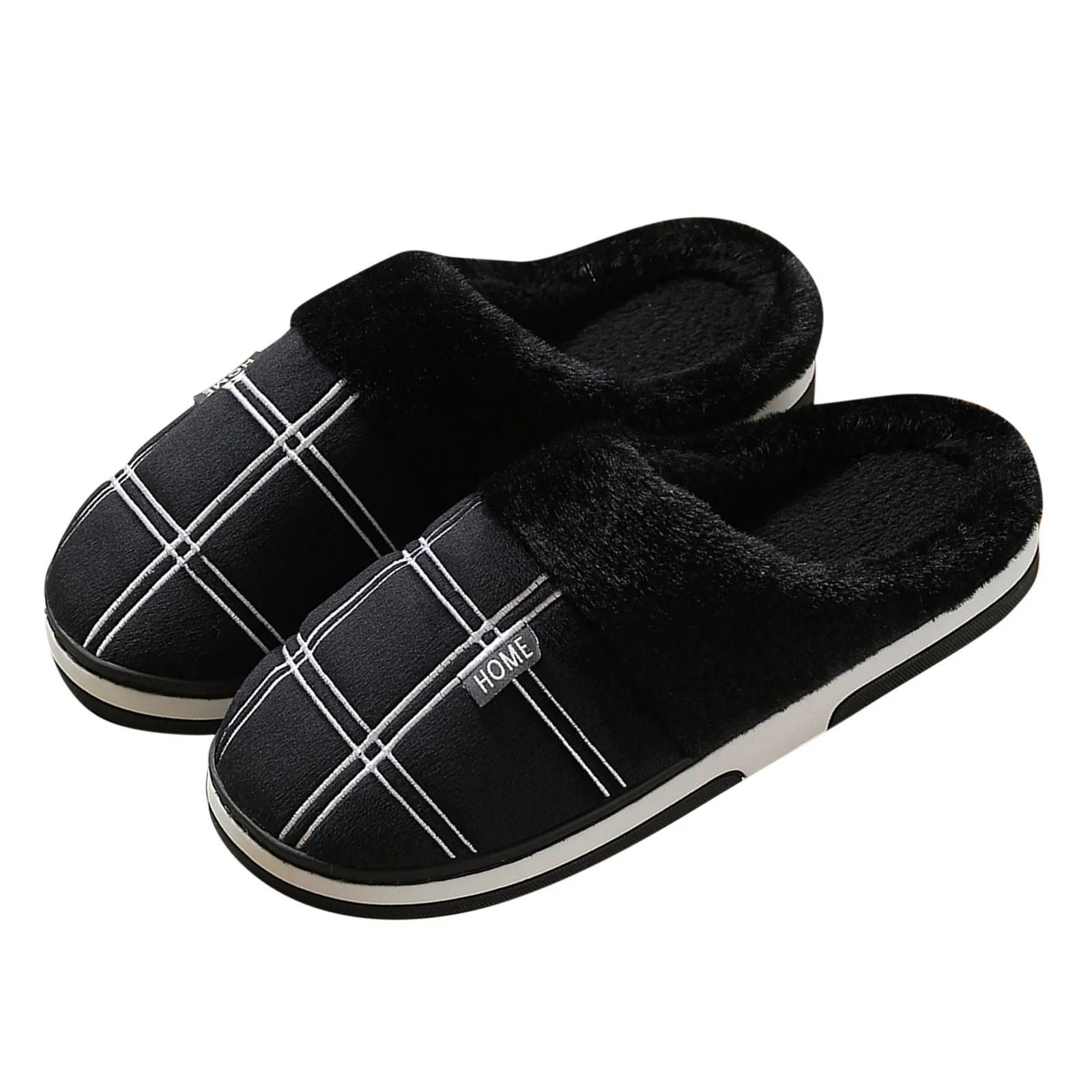 Men Shoes Winter Slippers Suede Gingham Plush Velvet Indoor Shoes for Men Home Slippers 2021 Non Slip Waterproof Male Slipper