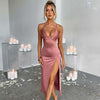 Spaghetti Strap Dress with Split Design Deep V-Neck Sleeveless Backless Bodycon Party Dresses for Womens Clothing - Light Purple