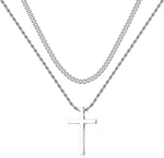 Stainless Steel Cross Necklaces for Men Layered Cuban Link Chain Rope Chain Mens Cross Necklaces Black Silver Gold Cross Pendant Necklace for Men Women 16-26 Inches