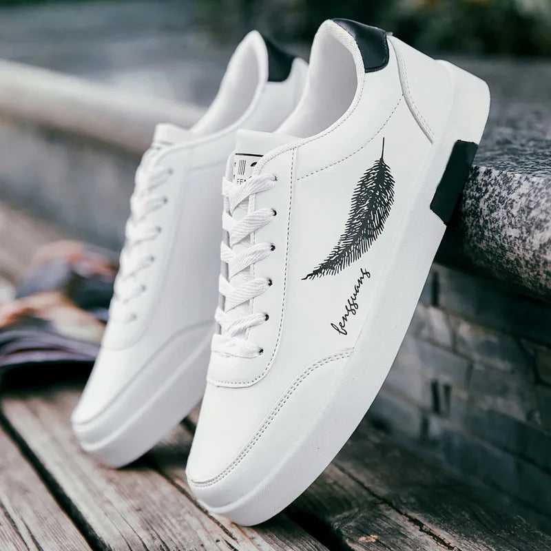 Summer Men Casual Shoes Feather Pattern White Sneakers Comfort Chunky Sneakers Men'S Shoes Trainers Trend Flats Board Shoe