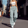 2024 Trendy Women Wide Leg Cargo Pants Street Vibes Flap Pockets Drawstring Ruched High Waist Parachute Women Pants - Gy (200013902_361386)