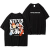 Never Look Back Creative Smile Skull Printing Cartoons Street Print Tshirt Man Loose Tee Clothes Cotton Crewneck Tops T-Shirt - Black