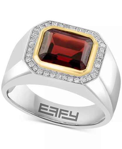 EFFYÂ® Men'S Garnet (4-1/10 Ct. T.W.) & Diamond (1/6 Ct. T.W.) Ring in Sterling Silver & 14K Gold-Plate