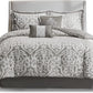 Tesla Cozy Comforter Set Jacquard Damask Medallion Design - All Season down Alternative Bedding, Shams, Bedskirt, Decorative Pillows, Queen, Silver 6 Piece