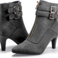 Women'S Buckle Strap Ankle Booties 3 Inch Pointed Toe Zipper Heels Dress Jeans Boots