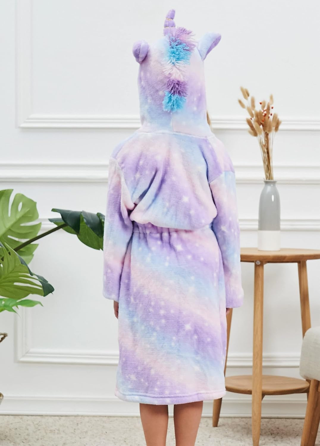 Soft Unicorn Hooded Robe with Matching Slippers Headband and Blindfold for Girls