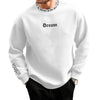 Men Fall Winter Sweatshirt round Neck Long Sleeve Men Top Letter Print Thick Loose Warm Mid Length Men Casual Top - White