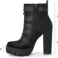 Platform Boots for Women, Heeled Combat Boots Chunky Heel Booties round Toe Lace up High Heel Ankle Boots