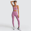 2Pcs Seamless Hyperflex Workout Sport Outfits for Women Sportswear Athletic Clothes Gym Long Sleeve Crop Top High Waist Leggings - Purple2 Set