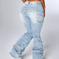 ICON Women'S Patchwork Fringe Ruffle Flare Fashionable Casual Versatile Stacked Jeans