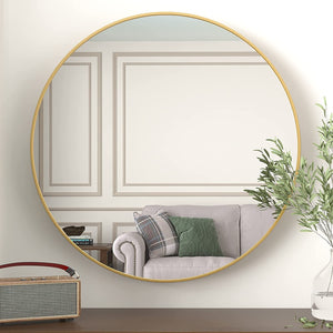 28" Wall Circle Mirror for Bathroom, Gold round Mirror for Wall, 28 Inch Hanging round Mirror for Living Room, Vanity, Bedroom