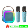 K12 Wireless Microphone Karaoke Machine Bluetooth Speaker KTV HIFI Stereo Sound RGB Colorful LED Lights for Outdoor Home Party - Blue 2 Mic