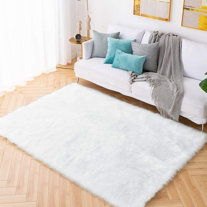 6X9 Shaggy Faux Sheepskin Area Rug – Soft, Luxury White Fur Floor Mat, Bedside Carpet for Bedroom & Living Room