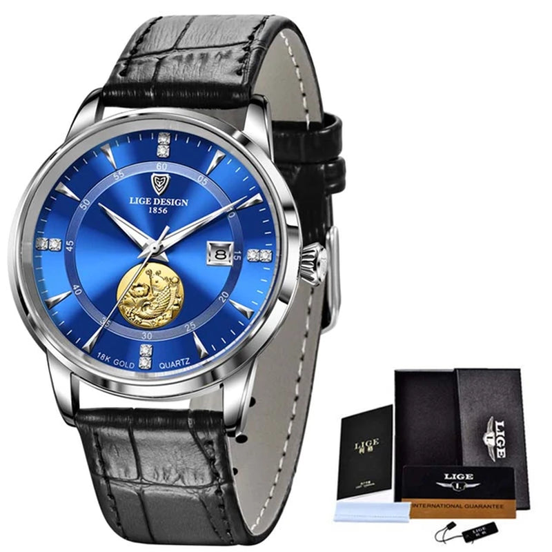 LIGE Business Men Watches Calendar Top Brand Luxury Stainless Steel 30M Waterproof Quartz Wristwatch for Men Relogios Masculinos