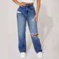 European and American Ripped Trendy Women'S Jeans Straight