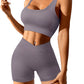 Women 2 Piece Outfits Workout Set Seamless Sport Butt Lifting Shorts Gym Yoga Booty Short Crop Tank Top Tracksuit