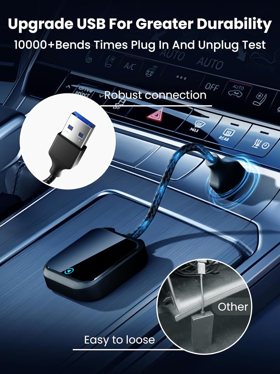 2-In-1 Wireless Carplay and Android Auto Adapter with Fast Stable 5Ghz Wifi Bluetooth, Wireless Carplay Adapter Applies to Cars after 2016 & Phone with Ios 10+& Usb-A/Type-C