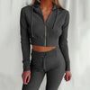 Women'S Hooded Long Sleeve Waist Suit, Slim Sports Zipper, Casual Fashion Trend 2024 - Gray