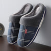 Men Shoes Winter Slippers Suede Gingham Plush Velvet Indoor Shoes for Men Home Slippers 2021 Non Slip Waterproof Male Slipper - Navy Blue (1063_200000900)