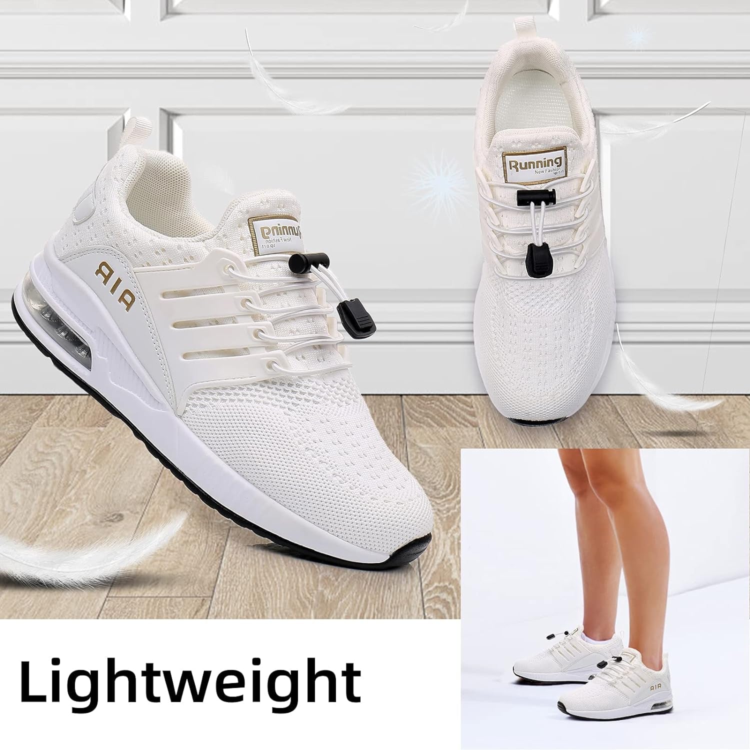 Women'S Running Shoes Fashion Non Slip Air Cushion Sneakers Casual Running Tennis Shoes for Indoor Outdoor Gym Jogging (Ivory, 8)