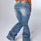 ICON Women'S Patchwork Fringe Ruffle Flare Fashionable Casual Versatile Stacked Jeans