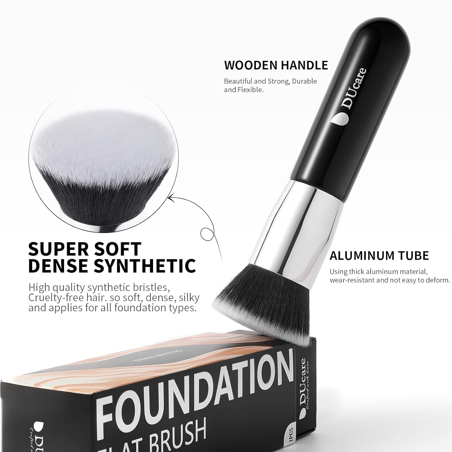 Foundation Brush, Flat Top Kabuki Brush Synthetic Professional Makeup Brushes Liquid Blending Mineral Powder Buffing Stippling Makeup Tools