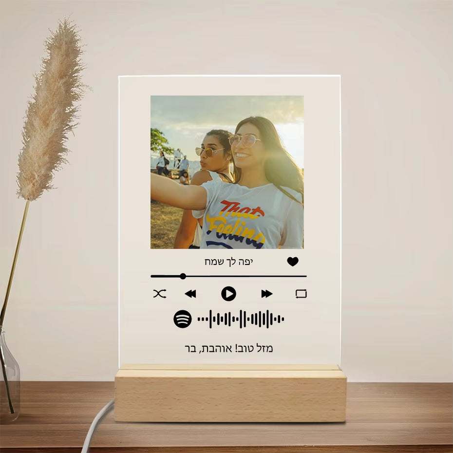 Custom Personal Photo Acrylic Plaque Spotify Music Codes Song Album Cover LED Light Lamp for Couples Birthday Christmas Gifts