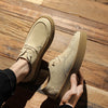 New British Vintage Men Casual Shoes High Quality Platform Cow Suede Loafers Men Designer Leather Shoes Fashion Sneakers - Beige