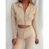 Women'S Hooded Long Sleeve Waist Suit, Slim Sports Zipper, Casual Fashion Trend 2024 - Khaki