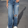 European and American Ripped Trendy Women'S Jeans Straight - Sky Blue