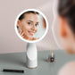 Lighted Table Makeup Mirror with LED Lights, Portable Vanity Desk Mirror with 10X Magnifying，Rechargeable Smart Cosmetic Mirror,White