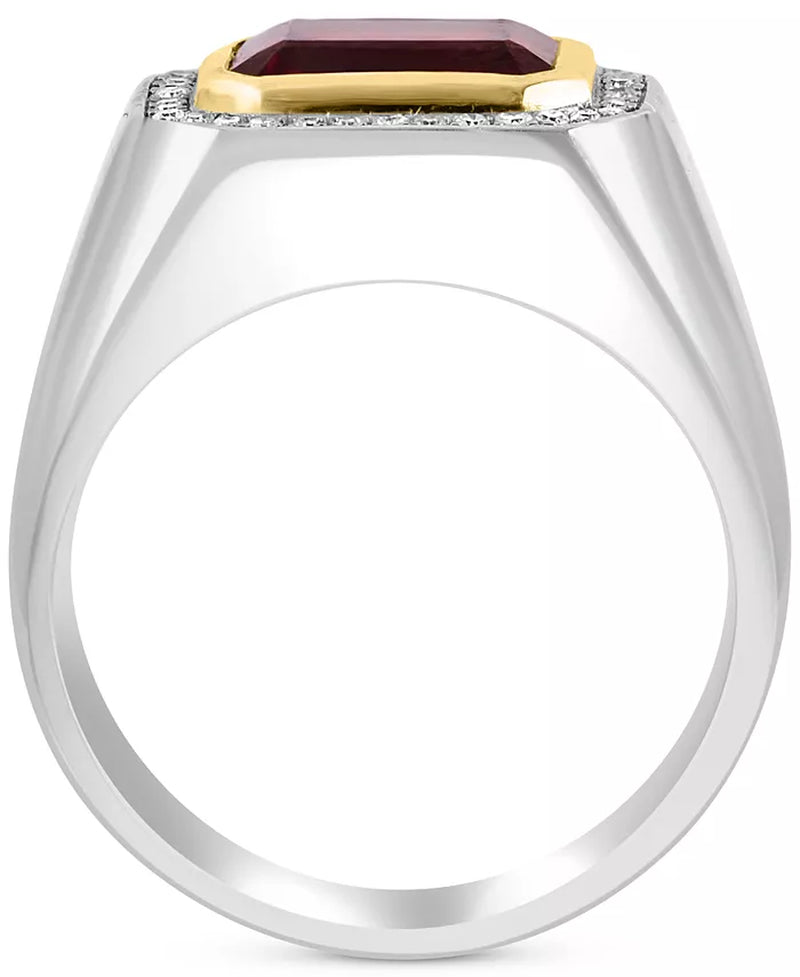 EFFYÂ® Men'S Garnet (4-1/10 Ct. T.W.) & Diamond (1/6 Ct. T.W.) Ring in Sterling Silver & 14K Gold-Plate