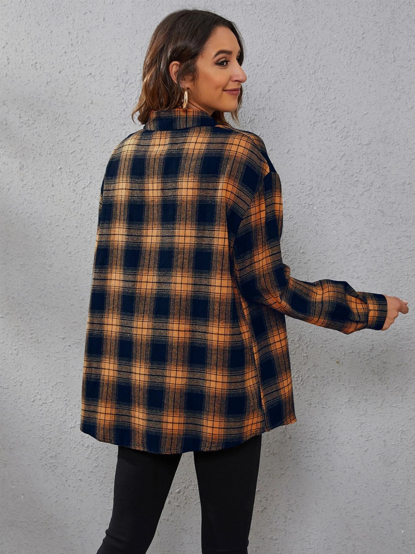 SHEIN LUNE Plaid Print Drop Shoulder Shirt