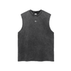 Streetwear Unisex Snow Washed Frayed Hem Tank Top - Black