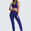 2Pcs Seamless Hyperflex Workout Sport Outfits for Women Sportswear Athletic Clothes Gym Long Sleeve Crop Top High Waist Leggings - Blue Set