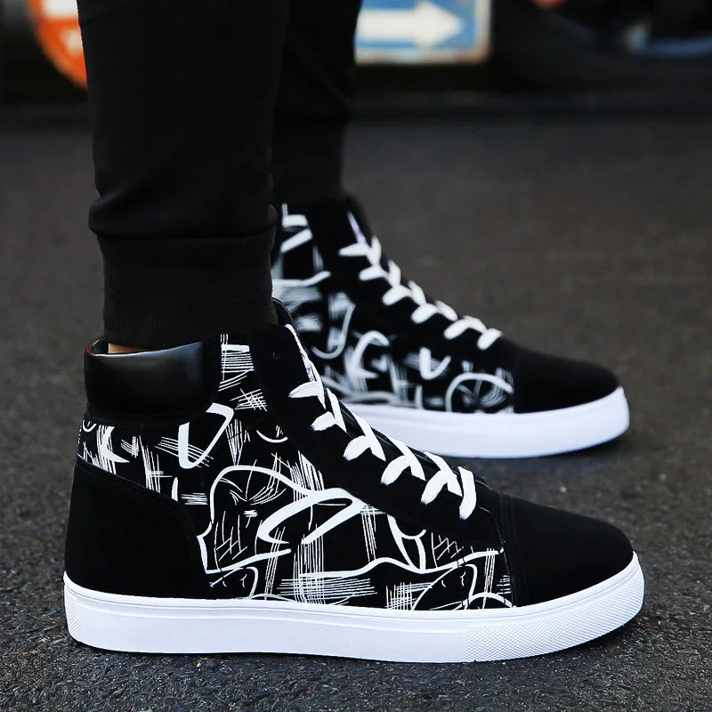 Hot9 High Top Sneakers Men Canvas Shoes Cool Street Shoes Young Male Sneakers Black Blue Red Mens Causal Shoes