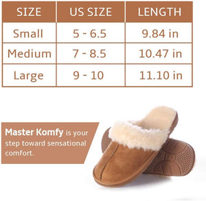 Women'S Comfy House Slippers Scuff Faux Fur House Shoes W/Indoor Outdoor Anti-Skid Rubber Sole(Camel,Small)