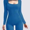 New Threaded Fabric High Quality Women Jumpsuits Long Sleeve Shapewear Hip Lift Yoga Exercise One Piece Jumpsuit with Long Pants - Malachite Blue