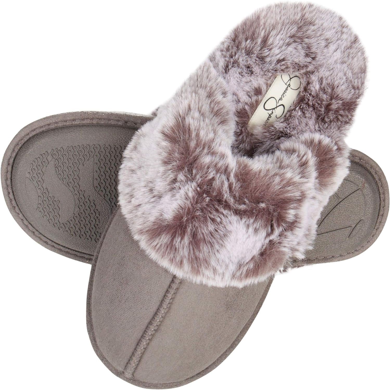 Women'S Comfy Faux Fur House Slipper Scuff Memory Foam Slip-On Anti-Skid Sole