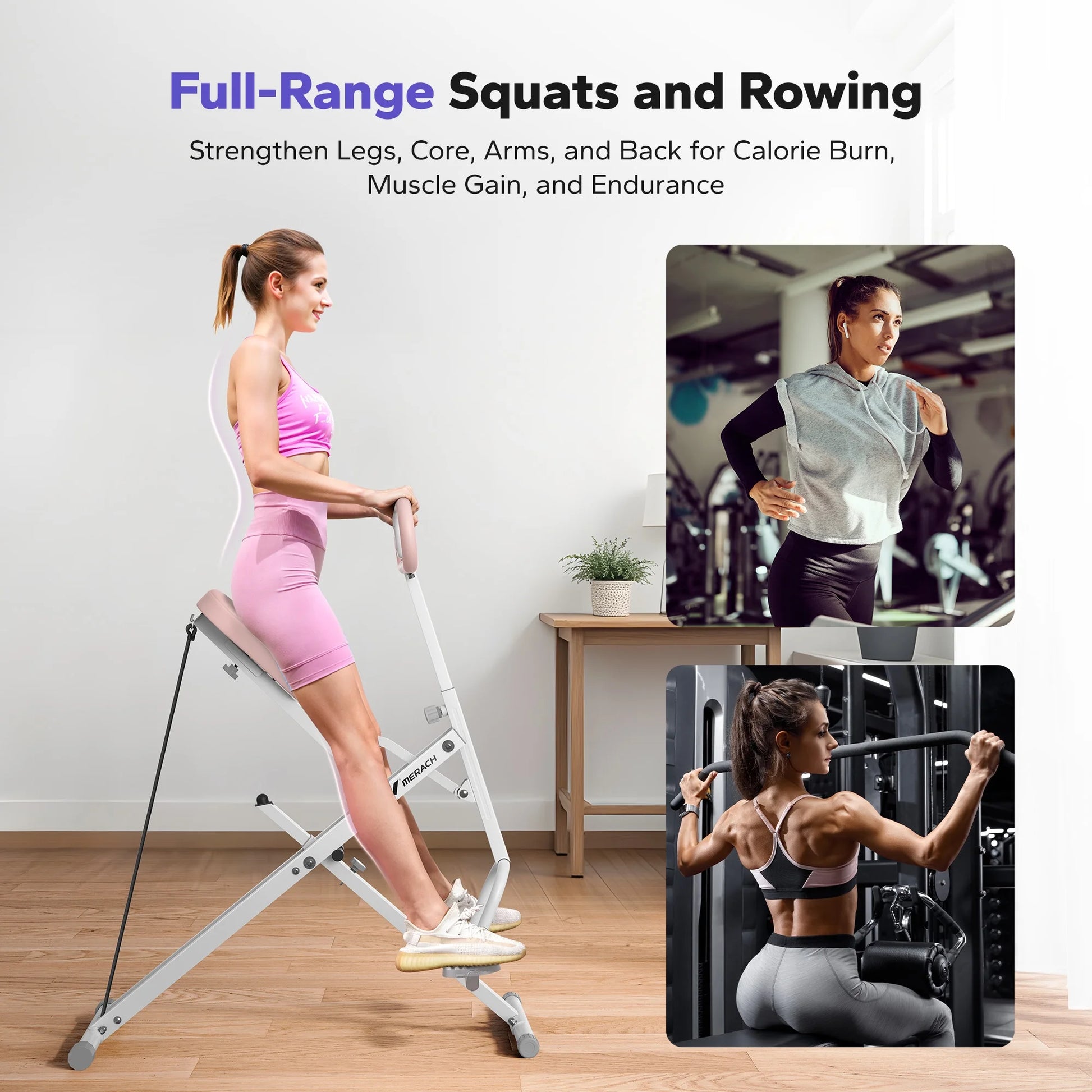 Foldable Squat Assist Trainer Machine - 3 Tension Bands for Glutes & Quads Workout - Home Gym Equipment for Strength Training